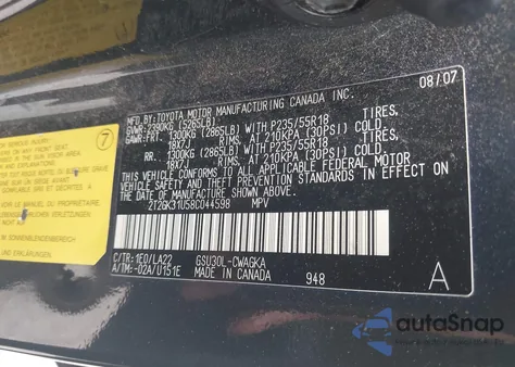 2008 Lexus Rx 350 350 from USA, damaged, VIN 2T2GK31U58C044598